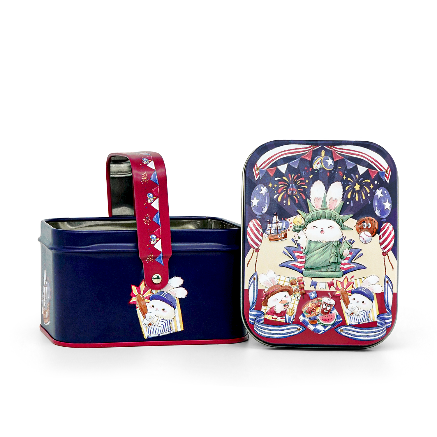 BunnyLulu Independence Day Metal Tins with Handle and Lid for Storage