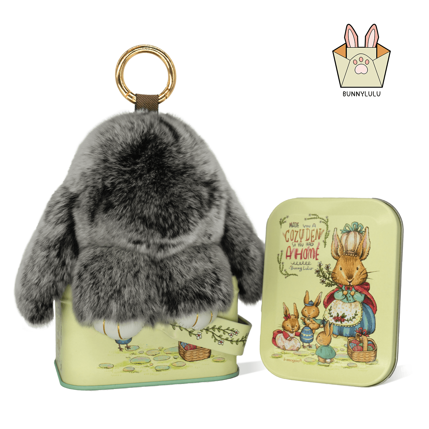 BunnyLulu Handmade Bunny Pompom Keychain with Designed Tin, Multi Colors - BunnyLulu