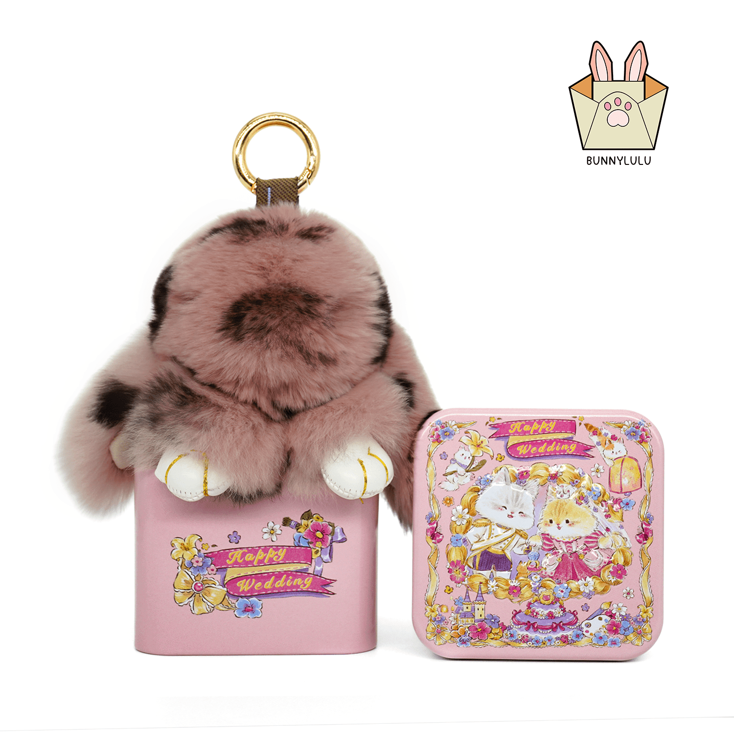 BunnyLulu Handmade Spotted Mini-Bunny Keychain with Customized Gift Tin Box - BunnyLulu