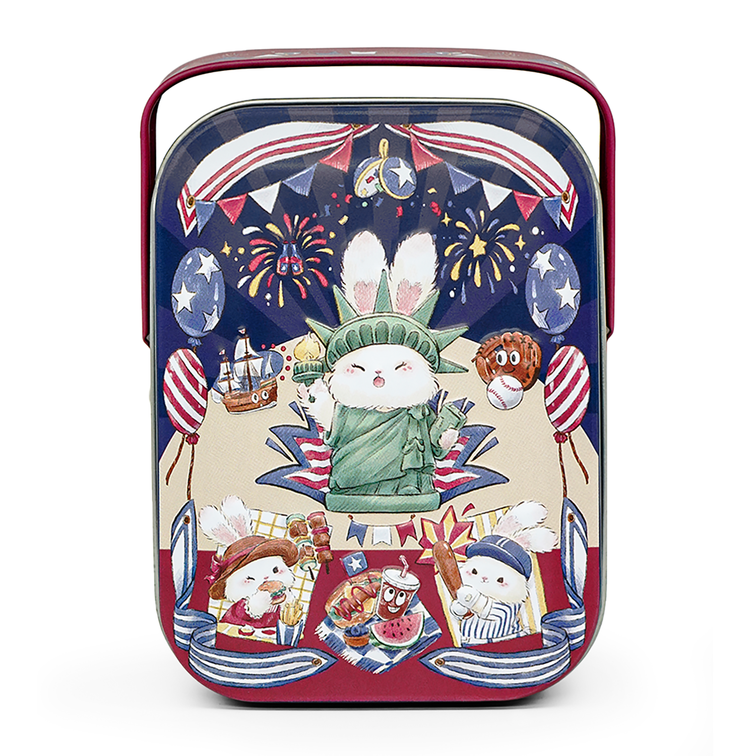 BunnyLulu Independence Day Metal Tins with Handle and Lid for Storage