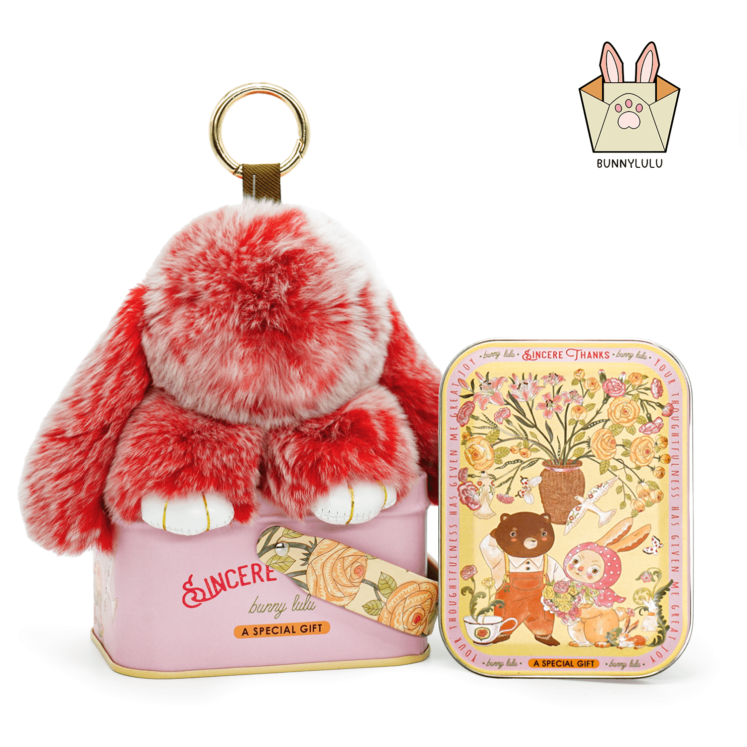 BunnyLulu™ Handmade Plush Bunny Keychain with Designed Tin - BunnyLulu
