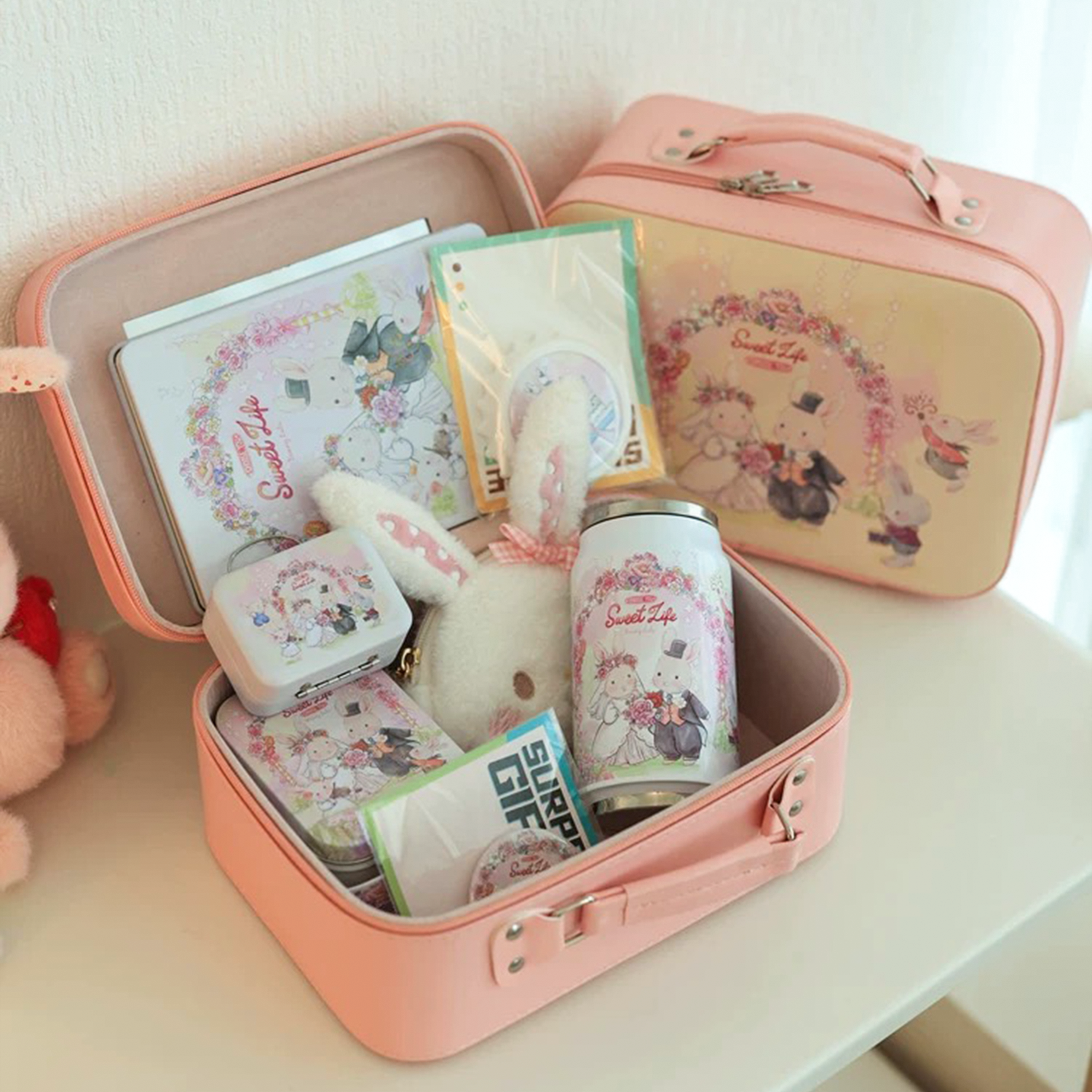 BunnyLulu⢠XL Bunny Plush Toy Gift with Designed Makeup box, 13 inches