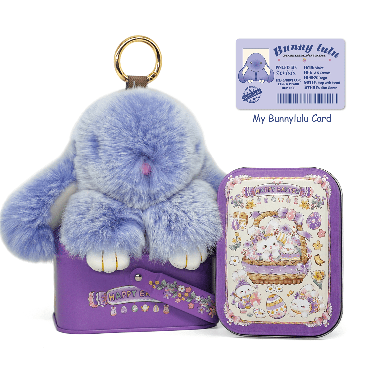BunnyLulu™ Handmade Plush Bunny Keychain with Designed Tin - BunnyLulu