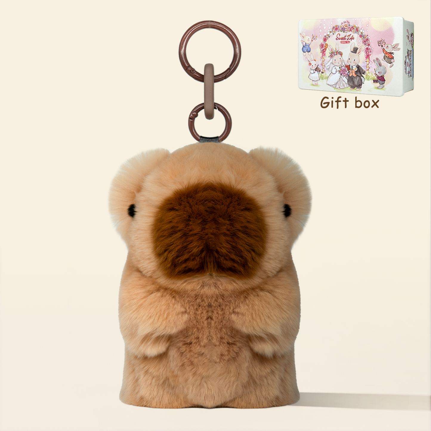 BunnyLulu Handmade Capybara PomPom Keychain with Designed Tin