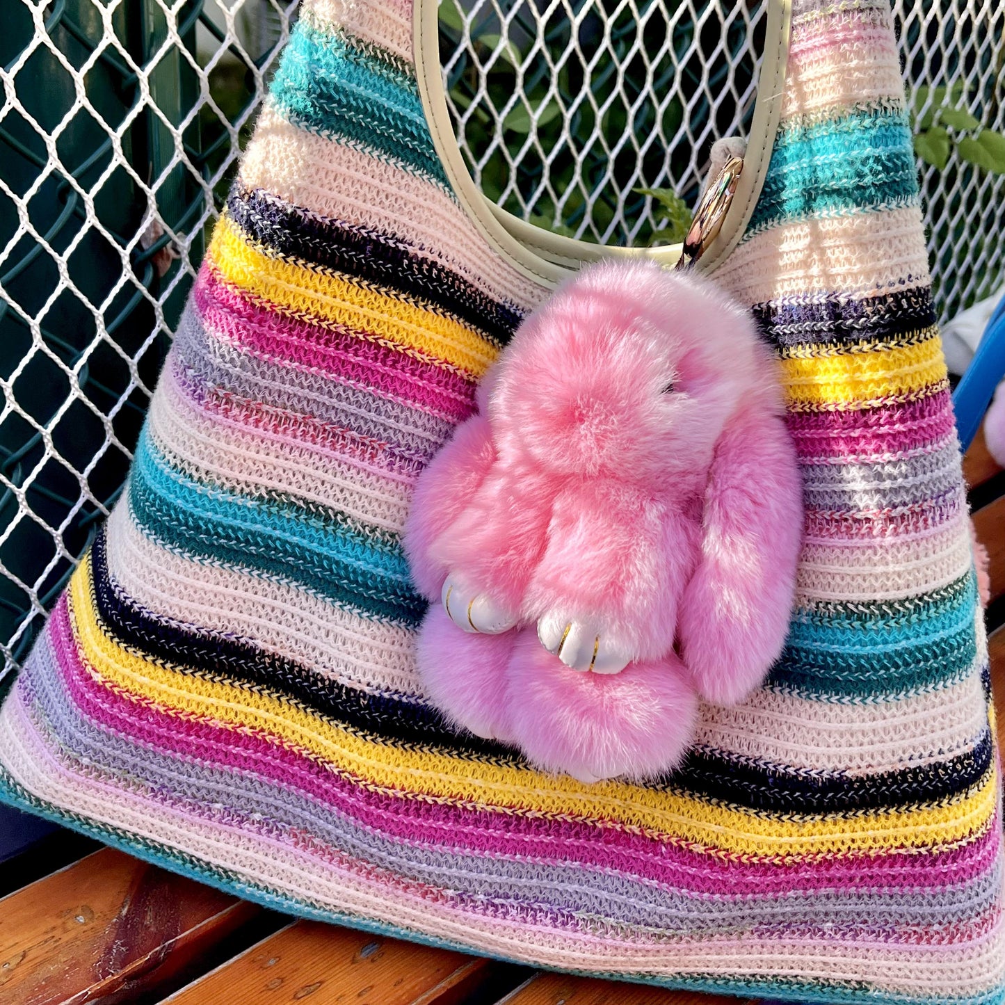 BunnyLulu Handmade Bunny Pompom Keychain with Designed Tin, Multi Colors