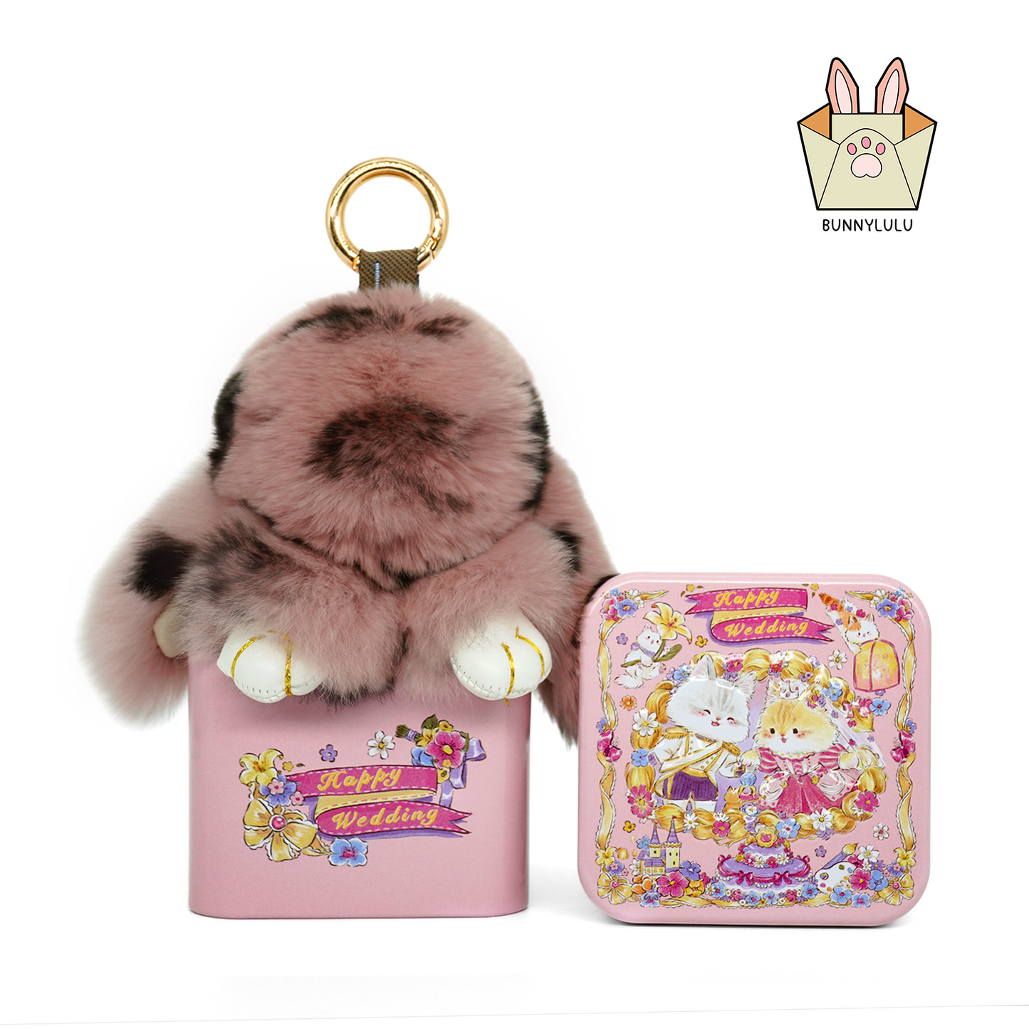 BunnyLulu Handmade Spotted Mini-Bunny Keychain with Customized Gift Tin Box