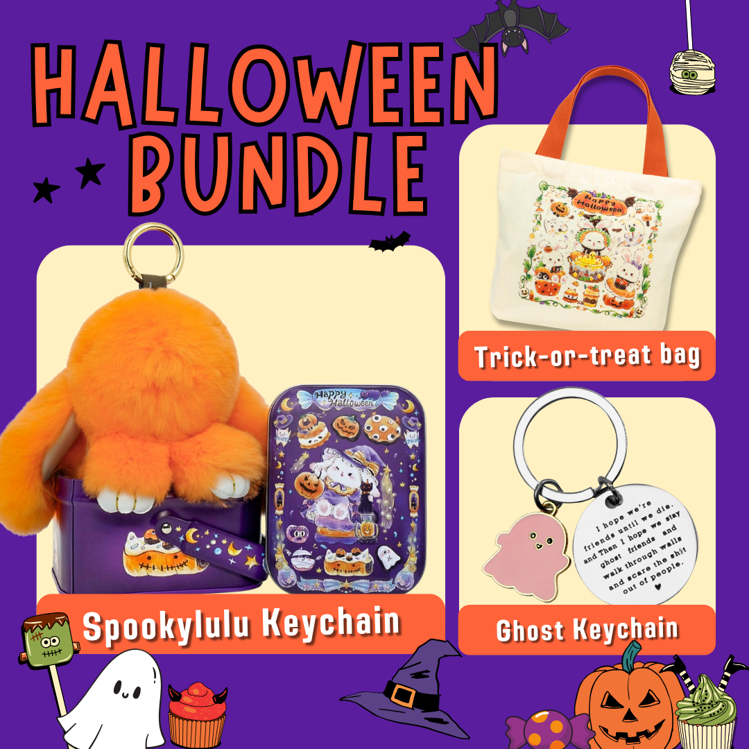 Halloween Gift Set | Bunnylulu Keychain, Trick-or-treat bag With Ghost Keychain
