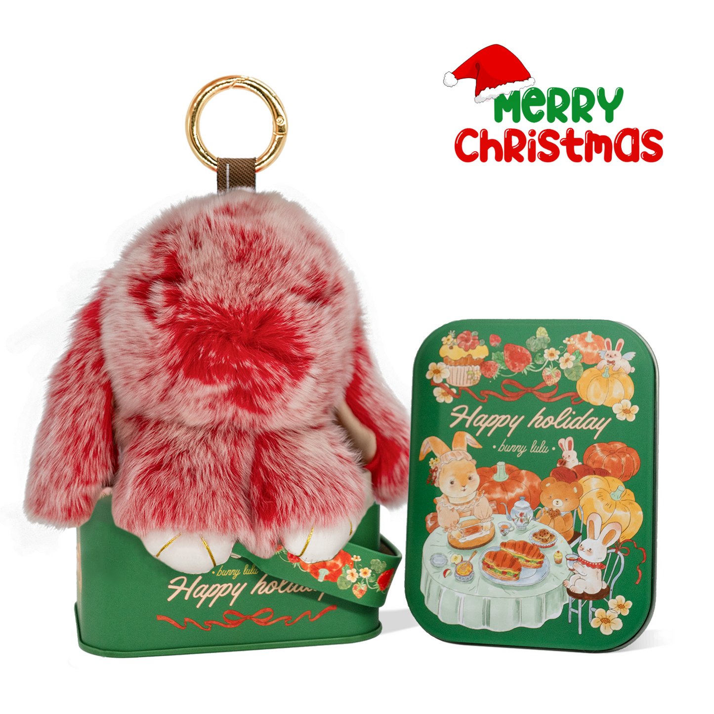 BunnyLulu Handmade Bunny Pompom Keychain with Designed Tin, Multi Colors