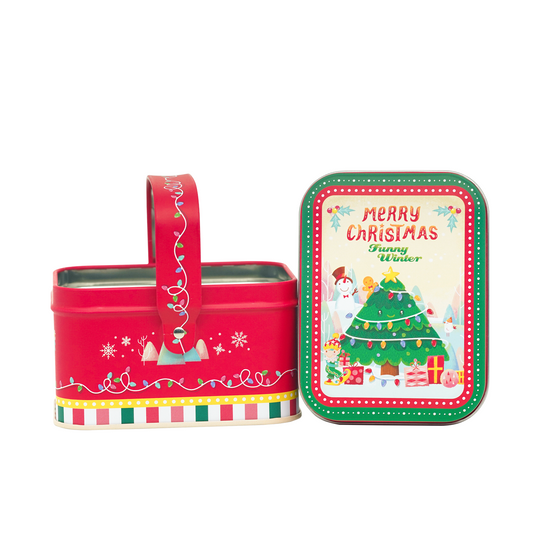 BunnyLulu Christmas Special Metal Tins with Handle and Lid for Storage