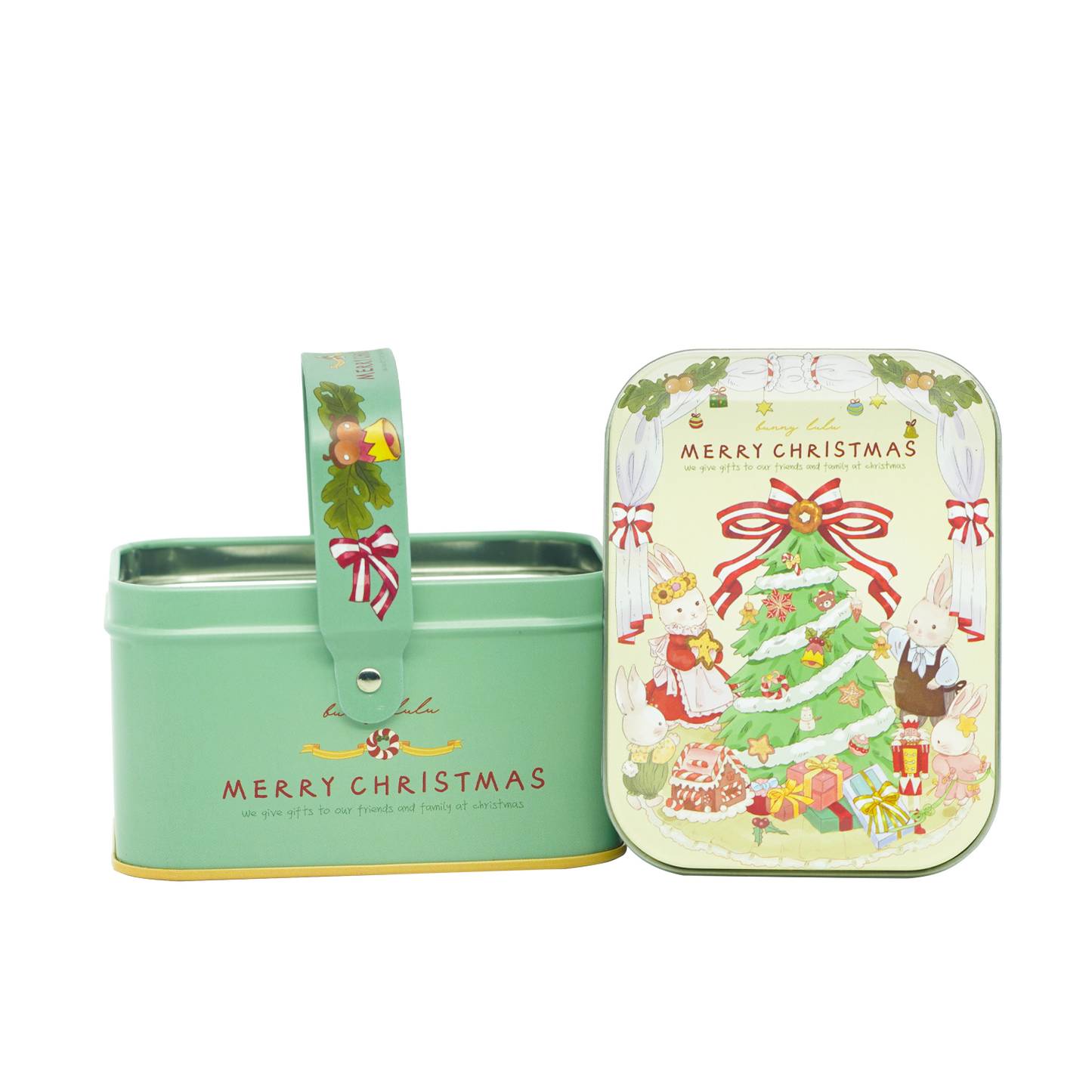 BunnyLulu Christmas Special Metal Tins with Handle and Lid for Storage