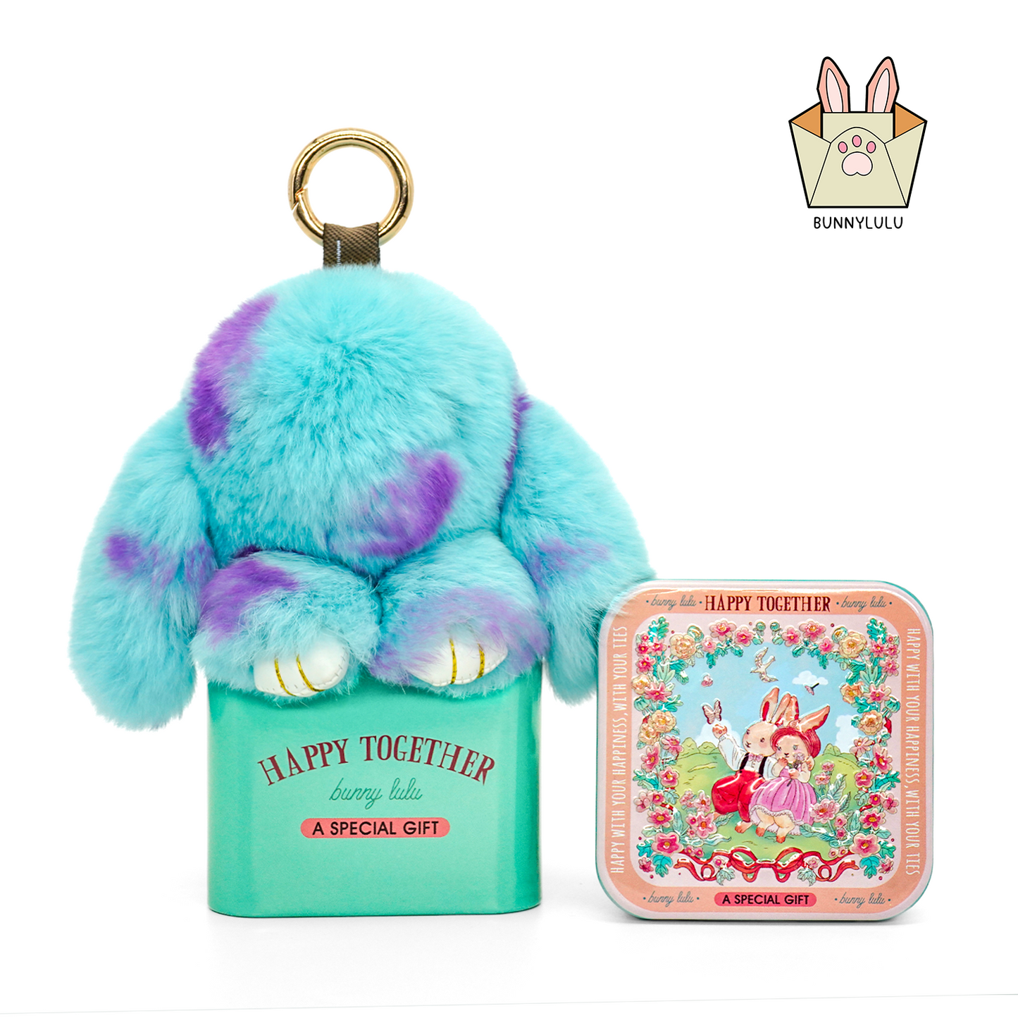 BunnyLulu Handmade Spotted Mini-Bunny Keychain with Customized Gift Tin Box