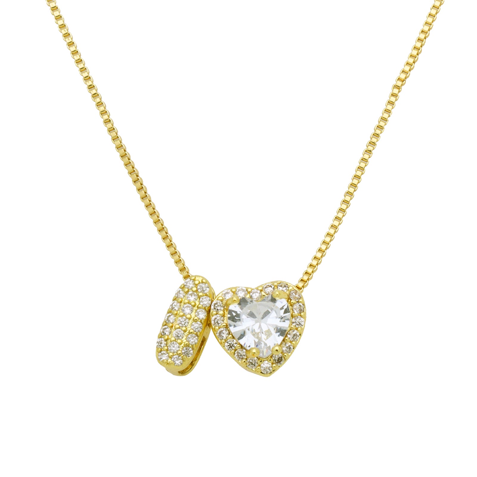 Initial Necklace with Zircon Heart, Dainty Gold A-Z Pendant