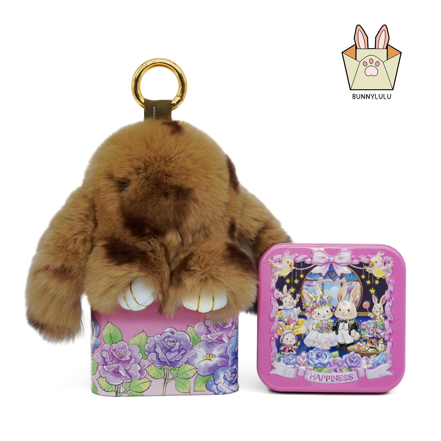 BunnyLulu Handmade Spotted Mini-Bunny Keychain with Customized Gift Tin Box