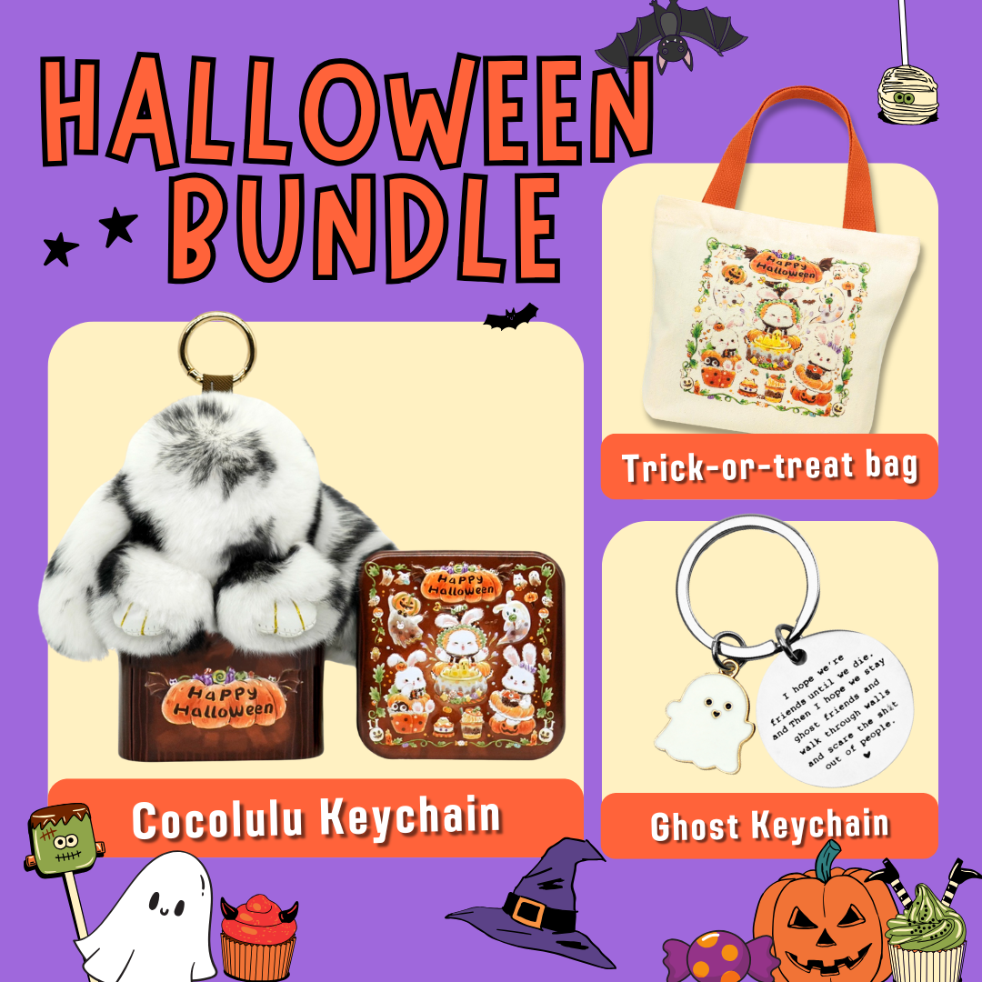 Halloween Gift Set | Bunnylulu Keychain, Trick-or-treat bag With Ghost Keychain