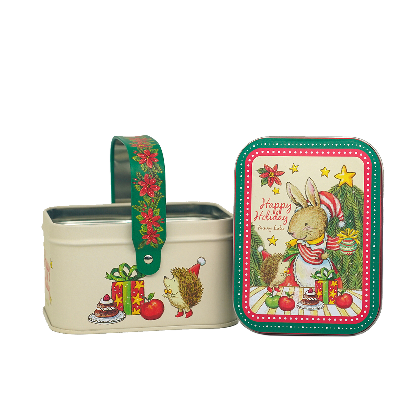 BunnyLulu Christmas Special Metal Tins with Handle and Lid for Storage