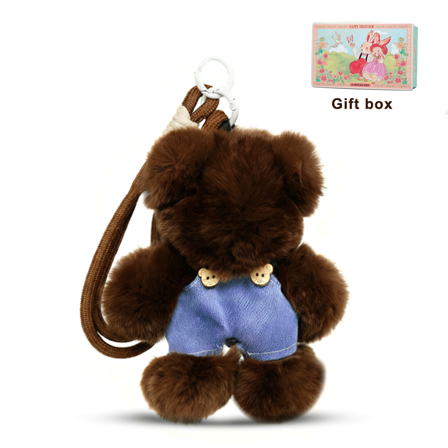 Fluffy Teddy Bear Head Keychain with Gift Tin