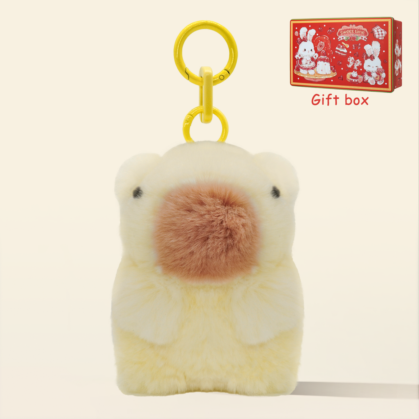 BunnyLulu Handmade Capybara PomPom Keychain with Designed Tin